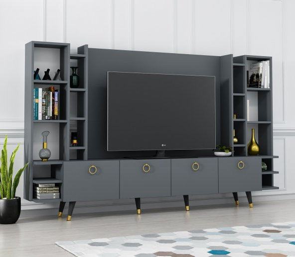 MOBİLYA GEZEGENİ X2125 PASTEL TV ÜNİTESİ ANTRASİT RENK 220 CM