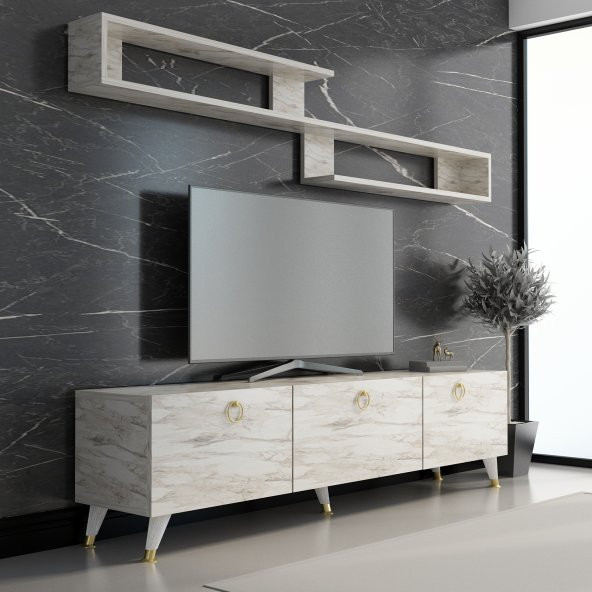 MOBİLYA GEZEGENİ LİYA TV ÜNİTESİ 150 CM EFES MERMER -  GOLD ürün görseli 1