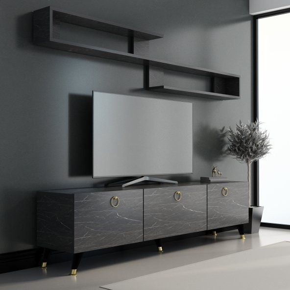 MOBİLYA GEZEGENİ LİYA TV ÜNİTESİ 150 CM BENDIR MERMER - GOLD - 1