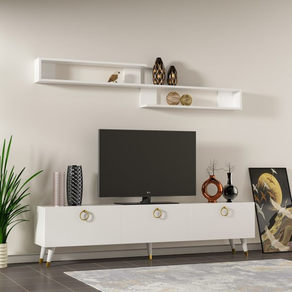 MOBİLYA GEZEGENİ LAHEY TV ÜNİTESİ PARLAK BEYAZ 150 CM X2132 ürün görseli 1