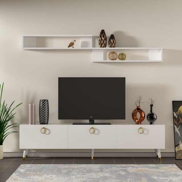 MOBİLYA GEZEGENİ LAHEY TV ÜNİTESİ PARLAK BEYAZ 150 CM X2132 - Resim 2