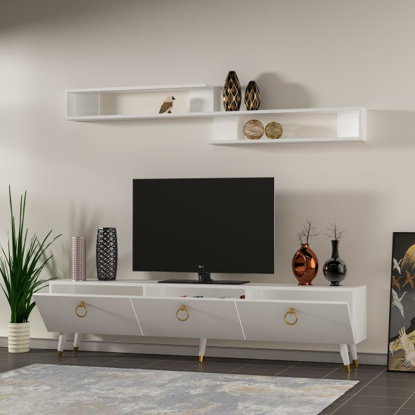 MOBİLYA GEZEGENİ LAHEY TV ÜNİTESİ PARLAK BEYAZ 150 CM X2132 - Resim 3
