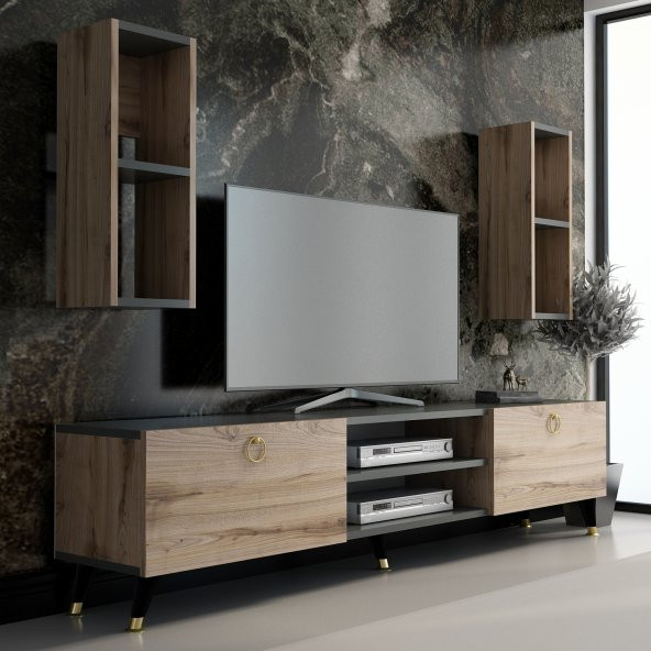 MOBİLYA GEZEGENİ X2136 GOLD TV ÜNİTESİ ANTRASİT ÇIRAĞAN