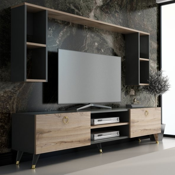 MOBİLYA GEZEGENİ STİLL GOLD TV ÜNİTESİ 180 CM ANTRASİT-ÇIRAĞAN  X2137 ürün görseli 1