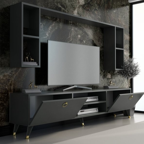 MOBİLYA GEZEGENİ STİLL GOLD TV ÜNİTESİ 180 CM ANTRASİT X2137 - Resim 2