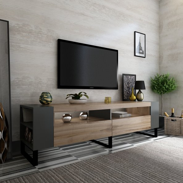 MOBİLYA GEZEGENİ BELGRAD TV ÜNİTESİ ÇIRAĞAN-ANTRASİT 42 CM DERİNLİK  / 150 CM GENİŞLİK DEMİR AYAKLI ürün görseli 1
