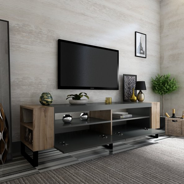 MOBİLYA GEZEGENİ BELGRAD TV ÜNİTESİ ANTRASİT-ÇIRAĞAN 42 CM DERİNLİK / 150 CM GENİŞLİK DEMİR AYAKLI - 2