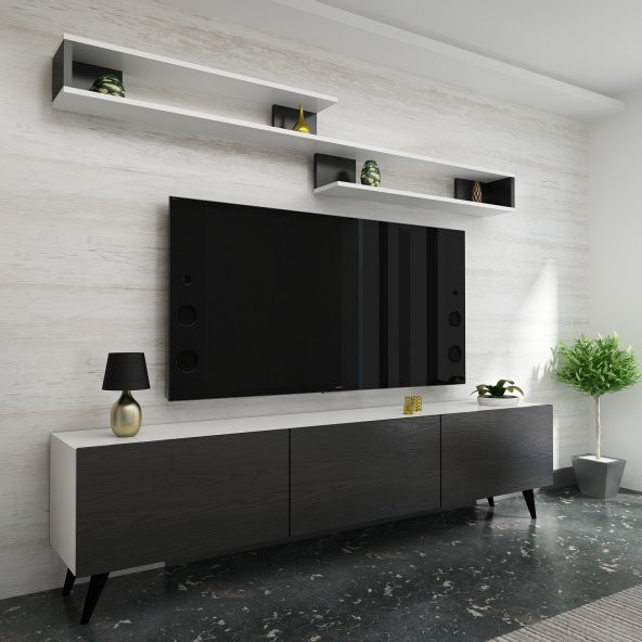 MOBİLYA GEZEGENİ X3032 BEYAZ ANTRASİT TV ÜNİTESİ 180 CM