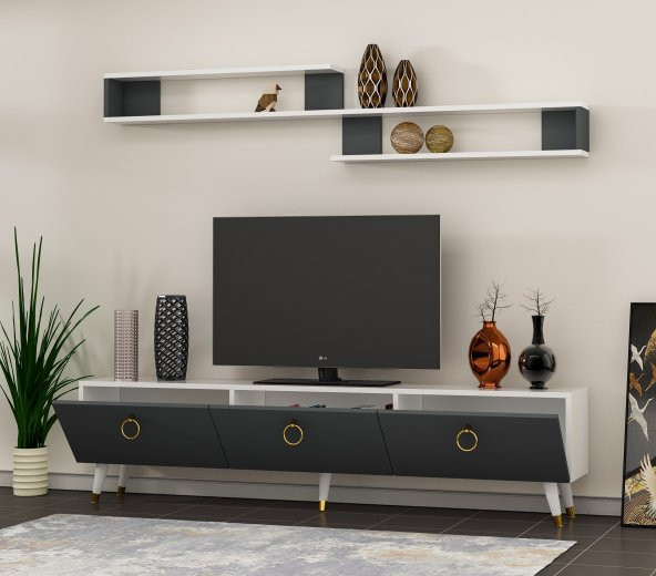 MOBİLYA GEZEGENİ LİNE TV ÜNİTESİ BEYAZ-ANTRASİT 180 CM - X3132 - 3