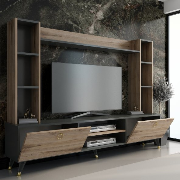 MOBİLYA GEZEGENİ MERCY GOLD TV ÜNİTESİ 180 CM ANTRASİT ÇIRAĞAN - Resim 2