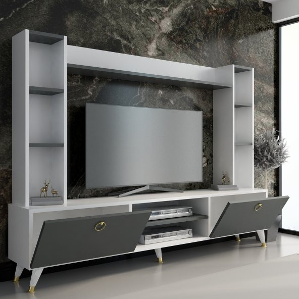 MOBİLYA GEZEGENİ MERCY GOLD TV ÜNİTESİ 180 CM BEYAZ- ANTRASİT - Resim 2