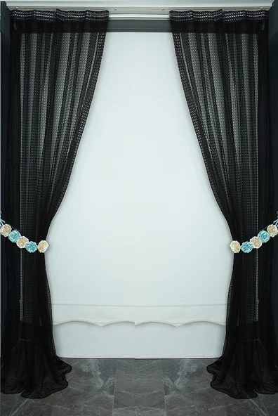 KARDELEN MODEL SİYAH RENK TEK KANAT Pileli Fon Perde 75*260 cm - Resim 7