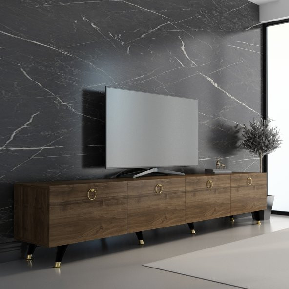 MOBİLYA GEZEGENİ Maer Gold Tv Ünitesi 210 Cm Ceviz Renk ürün görseli 1