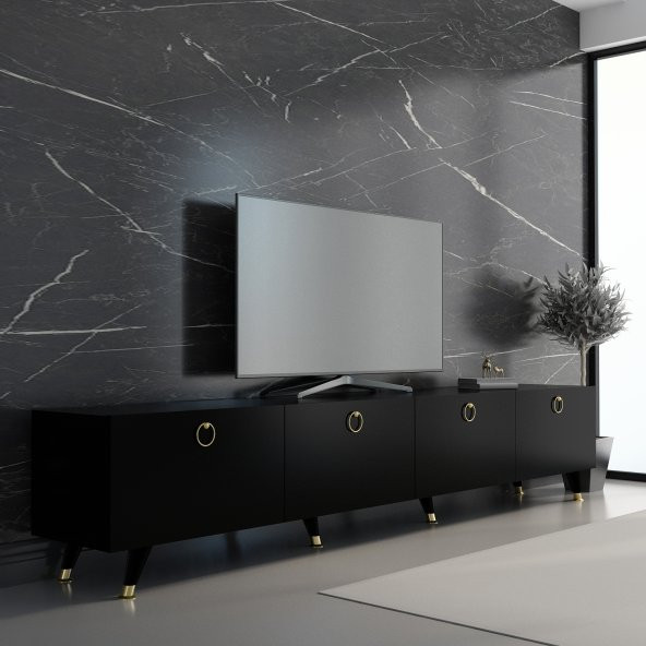 MOBİLYA GEZEGENİ Maer Gold Tv Ünitesi 210 Cm Siyah ürün görseli 1