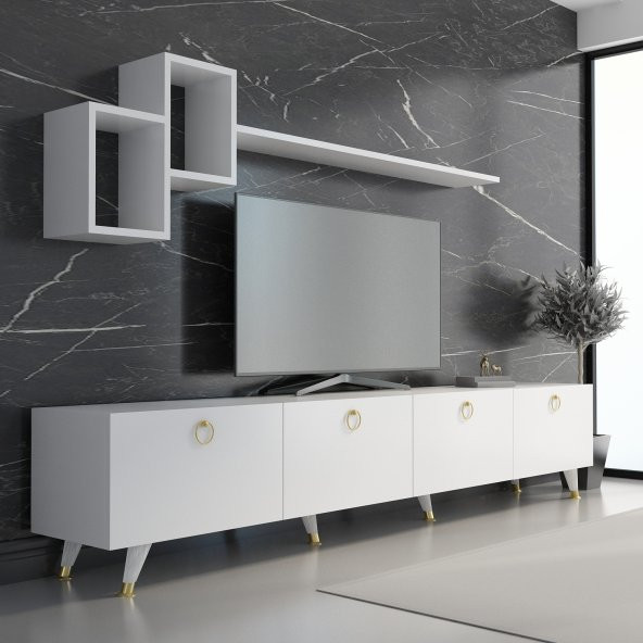 MOBİLYA GEZEGENİ MEER GOLD TV ÜNİTESİ 210 CM BEYAZ