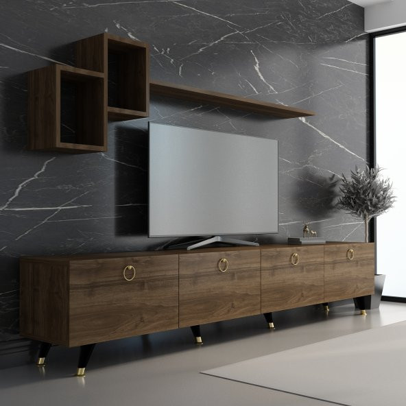 MOBİLYA GEZEGENİ MEER GOLD TV ÜNİTESİ 210 CM CEVİZ RENK