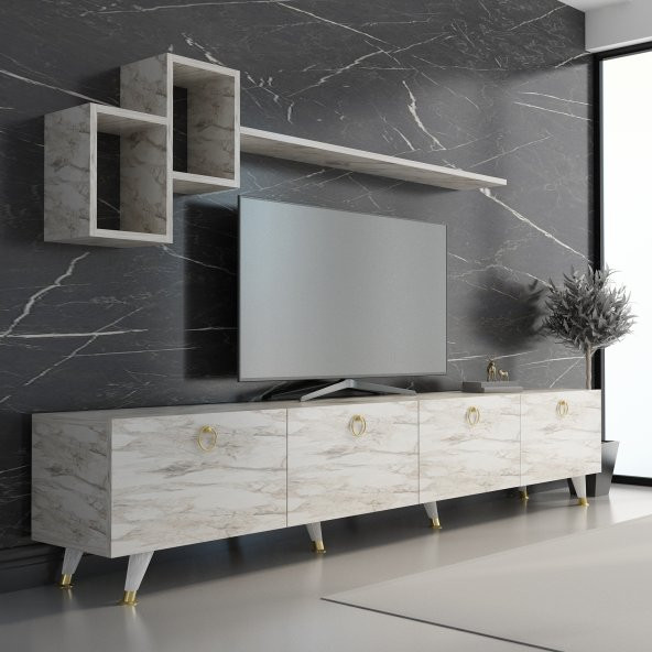 MOBİLYA GEZEGENİ MEER GOLD TV ÜNİTESİ 210 CM EFES MERMER