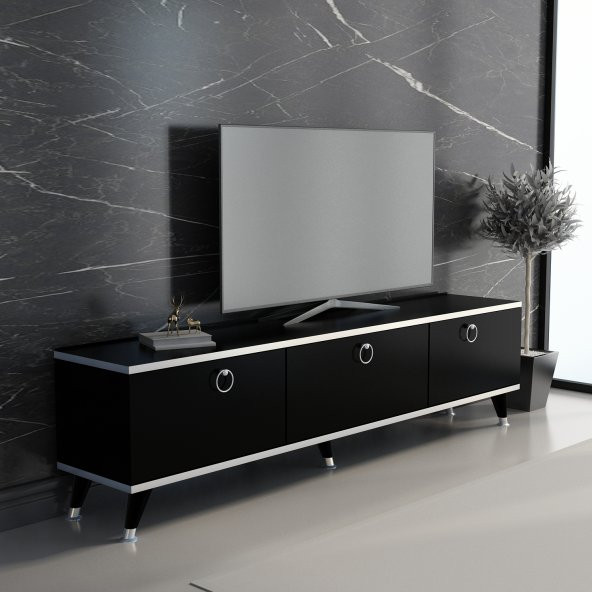 MOBİLYA GEZEGENİ Elite Gold Tv Ünitesi Siyah - Gümüş 150 Cm