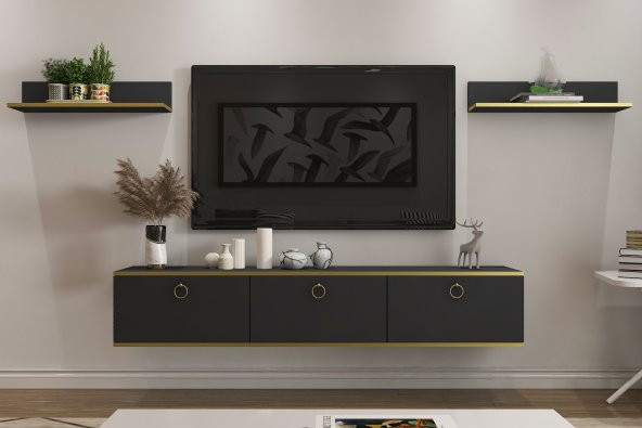 MOBİLYA GEZEGENİ BELLA TV ÜNİTESİ 150 CM ANTRASİT-ALTIN