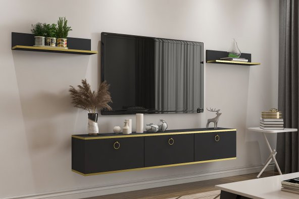 MOBİLYA GEZEGENİ BELLA TV ÜNİTESİ 150 CM ANTRASİT-ALTIN - 2
