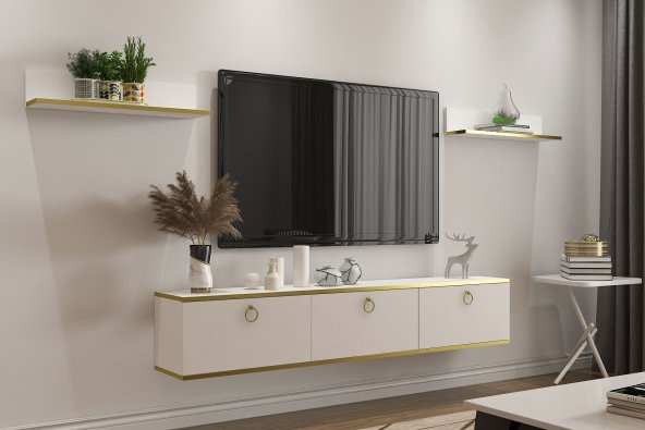 MOBİLYA GEZEGENİ BELLA TV ÜNİTESİ 150 CM BEYAZ-ALTIN - 2