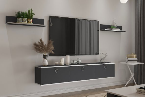 MOBİLYA GEZEGENİ BELLA TV ÜNİTESİ 150 CM ANTRASİT-GÜMÜŞ - Resim 2
