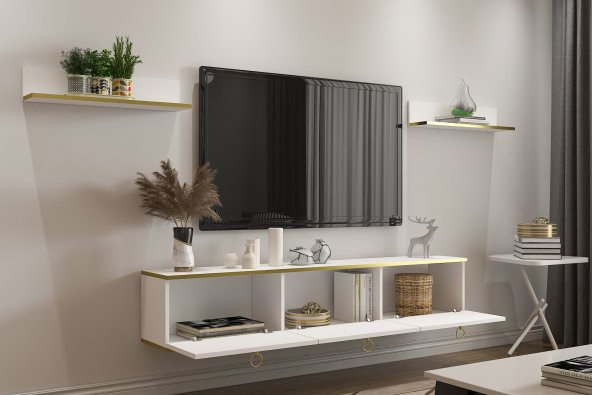 MOBİLYA GEZEGENİ BELLA TV ÜNİTESİ 150 CM BEYAZ-ALTIN - 3