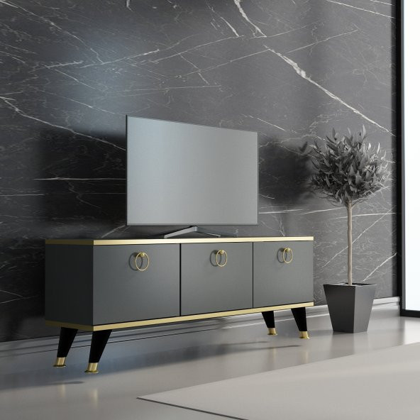 MOBİLYA GEZEGENİ SANDRA TV ÜNİTESİ ANTRASİT GOLD 130 CM ürün görseli 1