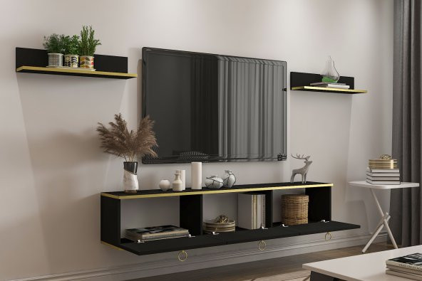 MOBİLYA GEZEGENİ BELLA TV ÜNİTESİ 150 CM SİYAH-ALTIN - 3