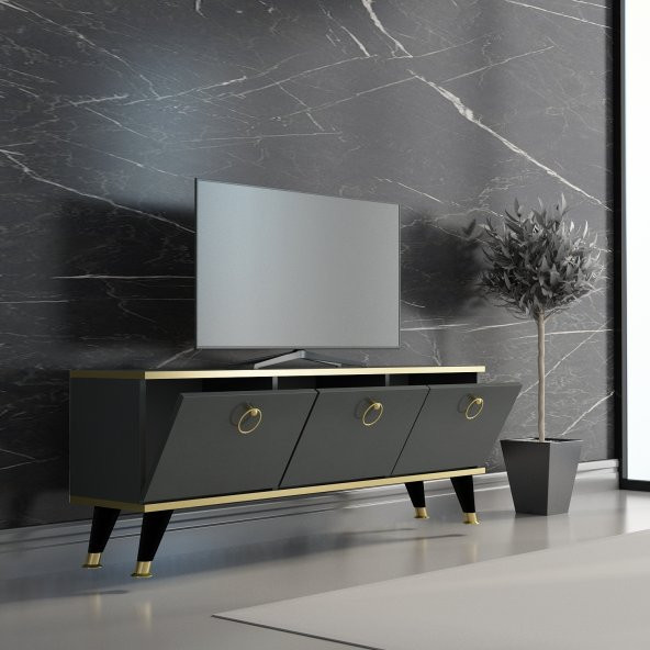 MOBİLYA GEZEGENİ SANDRA TV ÜNİTESİ ANTRASİT GOLD 130 CM - Resim 2