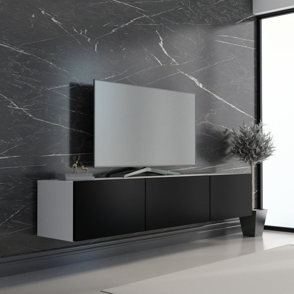 MOBİLYA GEZEGENİ BULLET TV ÜNİTESİ BEYAZ - SİYAH RENK 150 CM ürün görseli 1