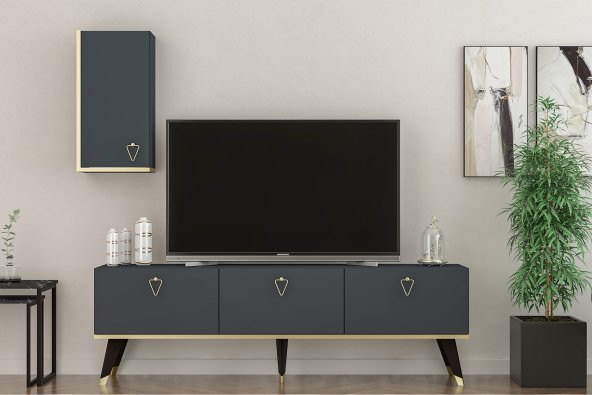 MOBİLYA GEZEGENİ HERMES TV ÜNİTESİ 150 CM ANTRASİT-ALTIN