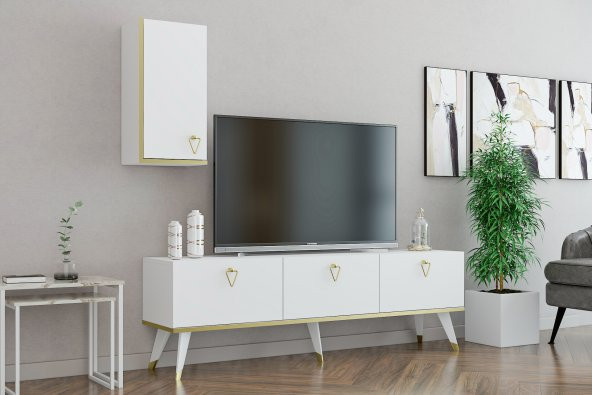 MOBİLYA GEZEGENİ HERMES TV ÜNİTESİ 150 CM BEYAZ-ALTIN - 2