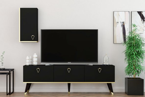 MOBİLYA GEZEGENİ HERMES TV ÜNİTESİ 150 CM SİYAH-ALTIN