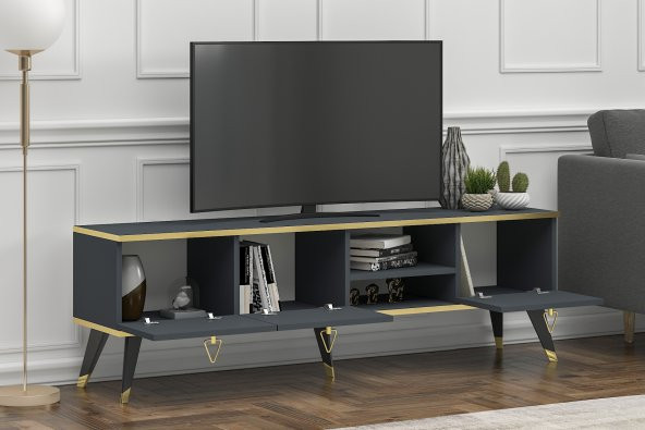 MOBİLYA GEZEGENİ LUNA TV ÜNİTESİ 160 CM ANTRASİT-ALTIN - 3