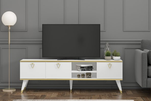 MOBİLYA GEZEGENİ LUNA TV ÜNİTESİ 160 CM BEYAZ-ALTIN