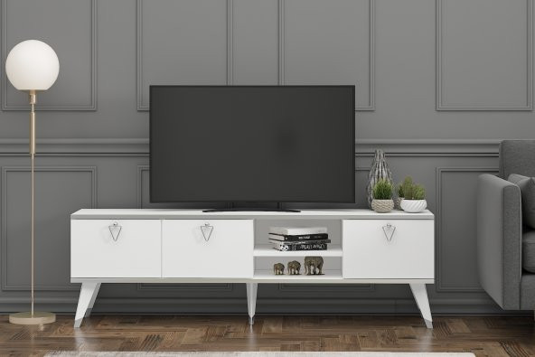 MOBİLYA GEZEGENİ LUNA TV ÜNİTESİ 160 CM BEYAZ-GÜMÜŞ ürün görseli 1