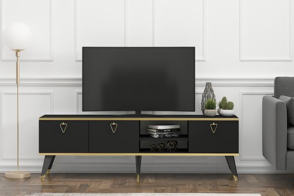 MOBİLYA GEZEGENİ LUNA TV ÜNİTESİ 160 CM SİYAH-ALTIN - 1