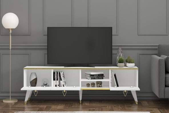 MOBİLYA GEZEGENİ LUNA TV ÜNİTESİ 160 CM BEYAZ-ALTIN - 3
