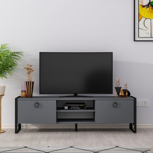 MOBİLYA GEZEGENİ THALİA TV ÜNİTESİ DEMİR AYAK ANTRASİT 150 CM