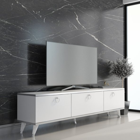 MOBİLYA GEZEGENİ Beyaz Gümüş Elite Gold Tv Ünitesi 180 cm Z2001 ürün görseli 1
