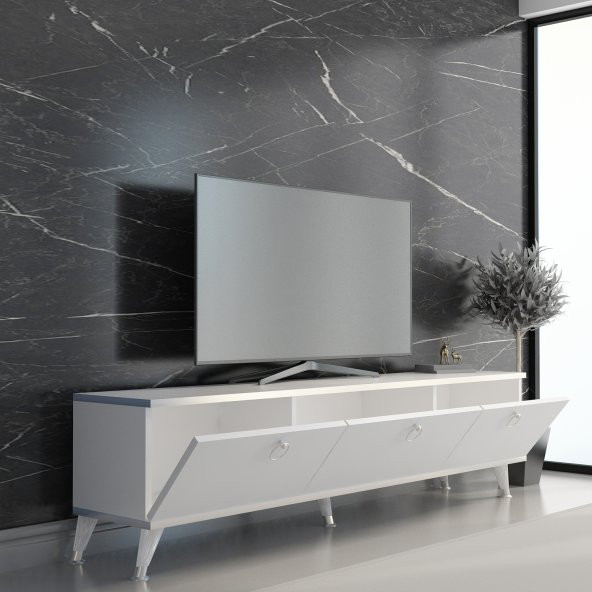MOBİLYA GEZEGENİ Beyaz Gümüş Elite Gold Tv Ünitesi 180 cm Z2001 - Resim 2