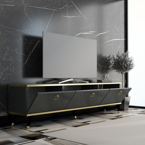 MOBİLYA GEZEGENİ ELİT GOLD TV ÜNİTESİ ANTRASİT - GOLD 180 CM - 2