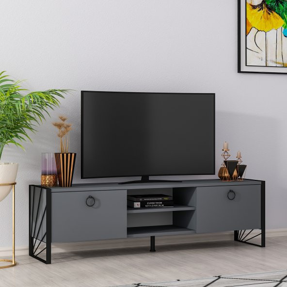 MOBİLYA GEZEGENİ THALİA TV ÜNİTESİ DEMİR AYAK ANTRASİT 150 CM - Resim 2