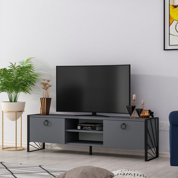 MOBİLYA GEZEGENİ THALİA TV ÜNİTESİ DEMİR AYAK ANTRASİT 150 CM - Resim 3