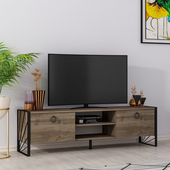 MOBİLYA GEZEGENİ THALİA TV ÜNİTESİ DEMİR AYAK CEVİZ 150 CM - Resim 2