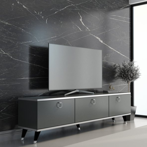 MOBİLYA GEZEGENİ GOLD TV ÜNİTESİ ANTRASİT GÜMÜŞ 210 CM GENİŞLİK Z3001 ürün görseli 1