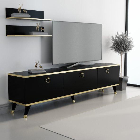 MOBİLYA GEZEGENİ Siyah  Altın Elite Gold Tv Ünitesi 180 cm Z2003 ürün görseli 1