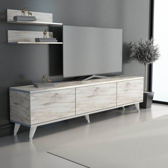 MOBİLYA GEZEGENİ Life Tv Ünitesi Efes Mermer- Gümüş 210 Cm Genişlik Z3002
