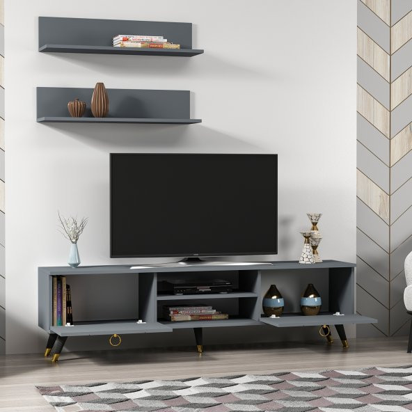 MOBİLYA GEZEGENİ LOVE GOLD TV ÜNİTESİ ANTRASİT 180 CM - 3